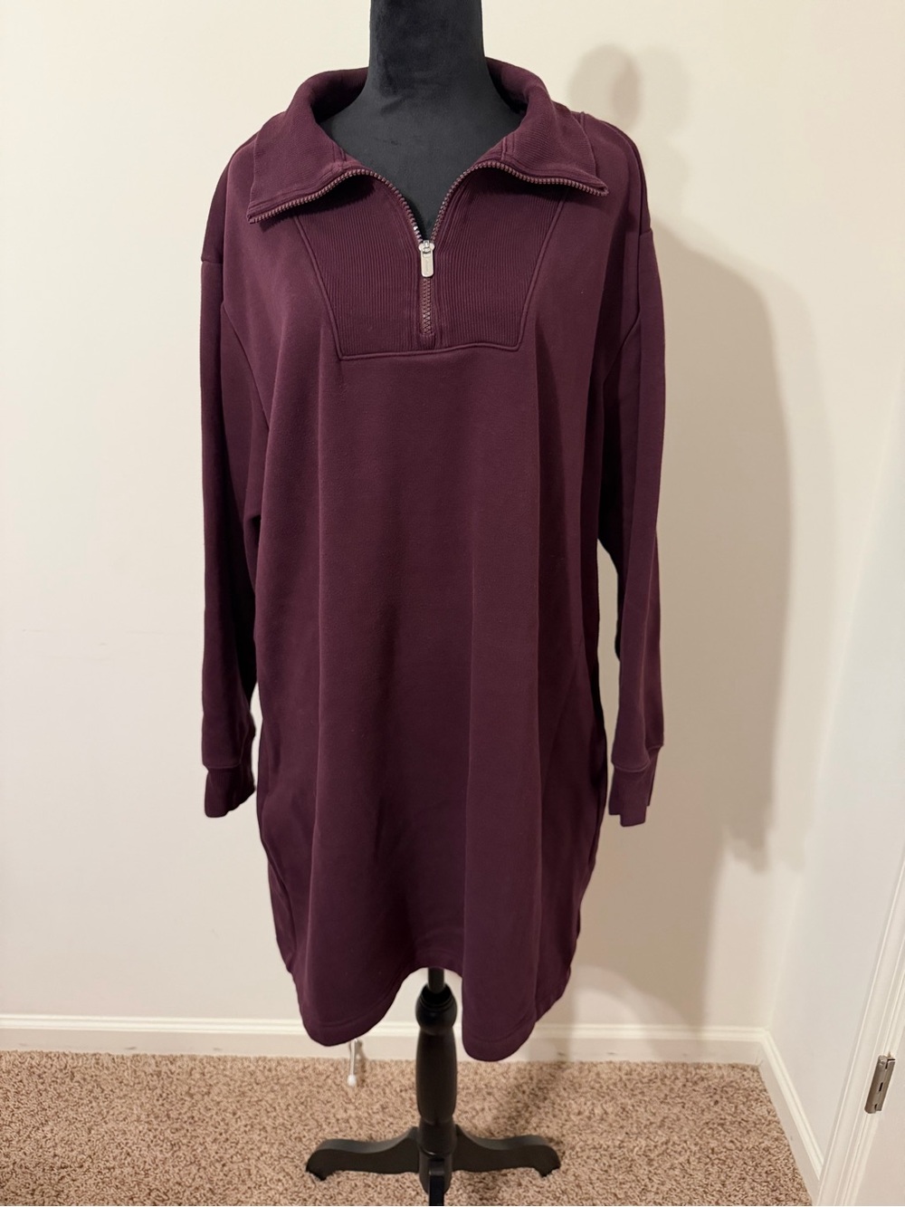 Athleta Quarter-Zip Pullover Dress in Deep Plum